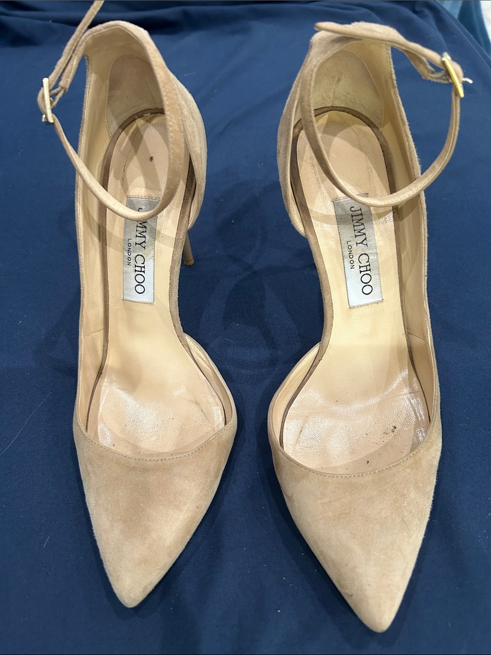 Jimmy Choo, Lucy D’ Orsay nude suede pumps